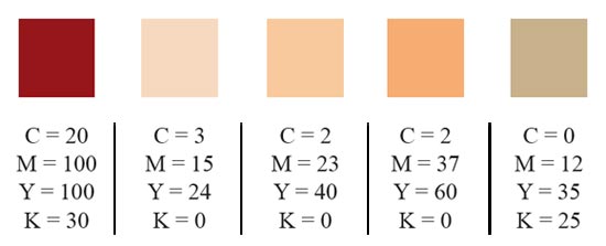 Photo of official Pantone Matching System (PMS) numbers for each of the hues represented on the color seal