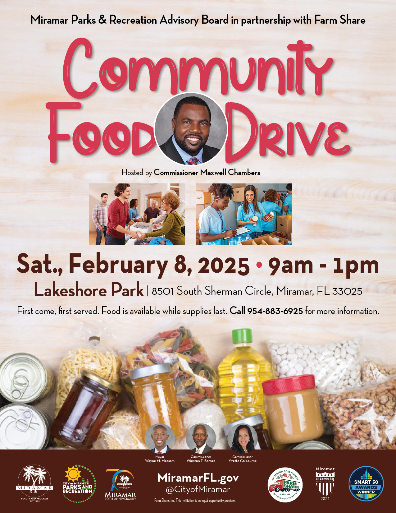 Food Drive Flyer on February 8th at lakeshore park starting at 9AM